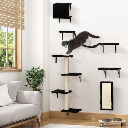 Lot de 5 meubles à griffer muraux à plusieurs étages pour l'intérieur avec griffoir, appartement pour chat, perchoirs