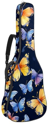Gitarrentasche in voller Größe, 101,6 cm, 104,4 cm, 106,7 cm, Tragetasche für E-Bass, klassische Gitarre, Warecolor blaue und gelbe Schmetterlinge auf Schwarz, Mehrfarbig 04, 42.9x16.9x4.7 in,