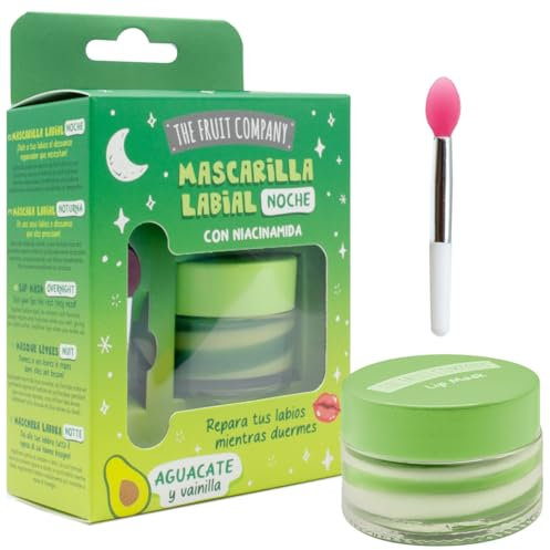 The Fruit Company Mascarilla Labial Noche AGUACATE Y VAINILLA Hidratante para Dormir con Niacinamida, Repara tus Labios Mientras Duermes 12ml