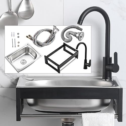 Lavello In Acciaio Inox Autoportante, Lavello Da Cucina, Stazione Lavamani Portatile, Lavabo Da Parete, Lavello Commerciale Per Esterni Con Rubinetto Per Acqua Calda,53 * 38