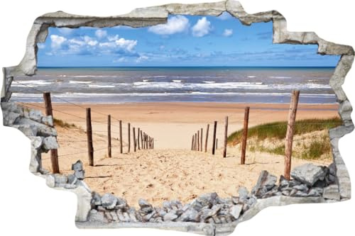 DesFoli Wandtattoo Weg zum Strand Nordsee - verschiedene Rahmentypen DW000012 Farbe Grauer Stein Querformat, Größe 90 cm x 60 cm