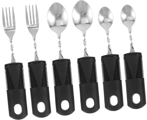 ERINGOGO 2juegos Vajilla Antivibración De Acero Inoxidable Utensilios Adaptables Para Adultos Mayores Cucharas y Tenedores Flexibles Para Uso Casa y Restaurante