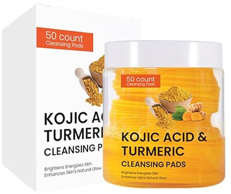 Kojisäure-Reinigungspads, Säure- und Kurkuma-Reinigungspads für Gesicht und Körper, hilft Hautöl und Wasser auszugleichen, verblasst dunkle Flecken, natürliche Inhaltsstoffe, alle Hauttypen, 50 Stück