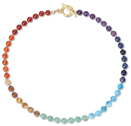 COAI 7 Chakra Perlenkette aus Edelstein Bunt Halskette für Damen