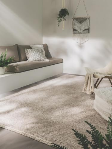 benuta Pure Teppich aus recyceltem Material Kiah - Creme/Taupe 80x150 cm - Kunstfaser,Recyceltes Material - Rechteckig & im Style: Abstrakt, Uni, Minimalistisch, Scandi Living - Pflegeleicht