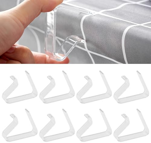 FNSIGHD 8 Pcs Table Cloth Clip,Transparent Plastic Clips for Tablecloths Outdoor,Universal Windproof Picnic Table Cloth Pegs,for Garden Picnics Outdoor Camping Wedding Dinner Party(Transparent)