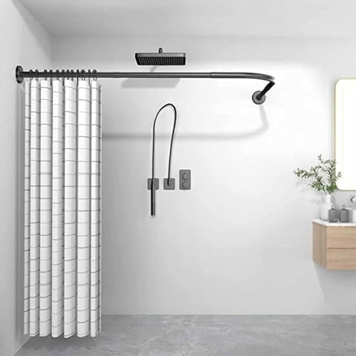Barra de cortina de ducha curvada ajustable con ventosas, en forma de L, no requiere taladrar, barra de esquina de baño de acero inoxidable, extensible y fácil de instalar para bañera de baño