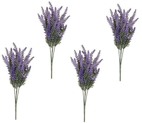 LIFKOME Simulated Lavender Plastic Plant 4 Bundles of Realistic Faux Lavender Home Decor for DIY Table Centerpieces and Indoor Garden Arrangements