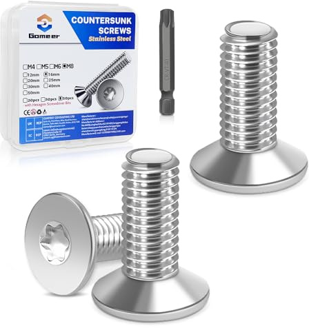 Gomeer 50 Stück M8 x 16 mm Senkkopfschrauben Torx Innensechskant aus A2 V2A Edelstahl Schrauben mit Torx Schlüssel Sechskant Schrauberkopf Norm ISO 14581 / DIN 965,für Maschinen, Möbel,Reparaturen