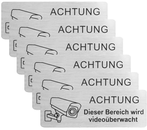 6 cartelli per videosorveglianza, privati, segnale di avvertimento per videosorveglianza, in alluminio, per interni ed esterni (85 x 30 mm)