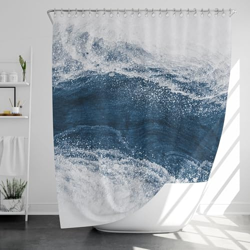UUDIHO Blue Glaciers Duschvorhang, Stoff mit 12 Haken, blauer Duschvorhang für Badewanne, maschinenwaschbar, 130 x 190 cm (B x H), Badezimmervorhänge