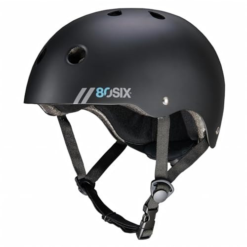80SIX Hybrid Skaterhelm Fahrradhelm für Kinder, Herren & Damen, Skateboarding Helm mit verstellbarem EPS-Schutz für Fahrrad, Scooter, Longboard, Motocross & BMX Multi-Sport, Schwarz Matt S/M