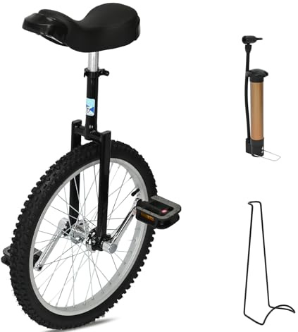 tonchean 20 Inch Unicycle Height Adjustable, Unicycle for Adults with Stand and Anti-Skid Pedal, Classic Black Exercise Bicycle for Outdoor Indoor Sports Fitness Exercise Balance Training Fun