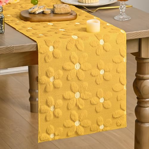 Artoid Mode Morbido peluche velluto finta pelliccia giallo margherita primavera runner da tavolo estate cucina tavolo vacanza decorazione festa 33 x 230 cm