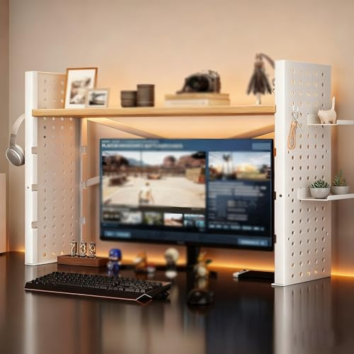 Tqertrtfxa Dreistufiges Schreibtischregal mit Ablage und Organisation,Stahlrahmen-Schreibtisch,geeignet für Studentenwohnheime,Büros und Bücherregale zu Hause(Log Color 2 * 100cm)