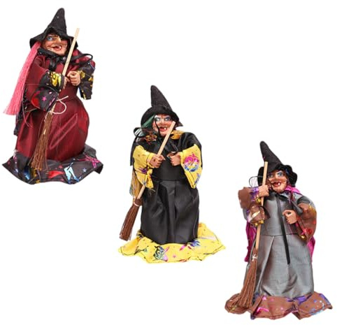 Halloween Witch Dolls with Brooms Creepy Home Decor Party Props for Festive Indoor Outdoor Celebration