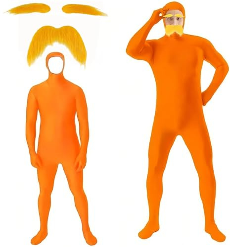 Combinaison intégrale unisexe pour homme et femme - Costume d'Halloween Costume Slenderman Costume Lorax ouvert avce barbe+sourcil Combinaison seconde peau Carnaval 3pc Halloween Costume Femme