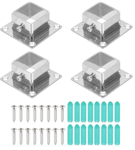 sourcing map 4Pcs Square Post Base for 1.2x1.2 Posts Fittings, 2mmT Stainless Steel Flange Bases Deck Post Brackets Heavy Duty for Deck Fence Railing Handrail Mounting