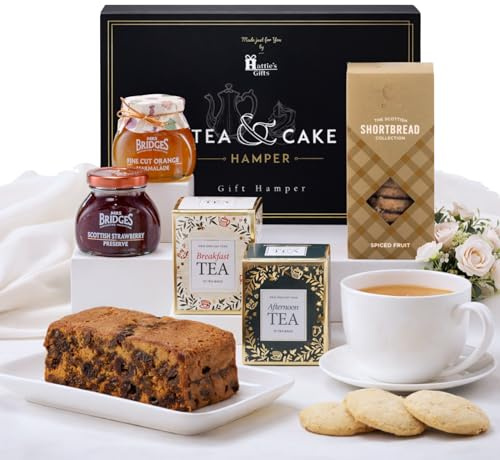 Hattie's Gifts Tea Hamper Gift Set | English Tea, Fruit Cake, Jams & Shortbread – Birthday Gift for Mum, Couples, Men & Women