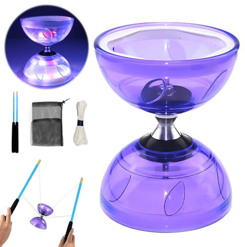 Diabolo LED con cuscinetto a sfera, 4,5 mm DiaBolo Freilrade con cuscinetti a sfera, gioco da giocoliere diabolo, gioco da giocoliere con palline da giocoliere, set per adulti, principianti (viola)
