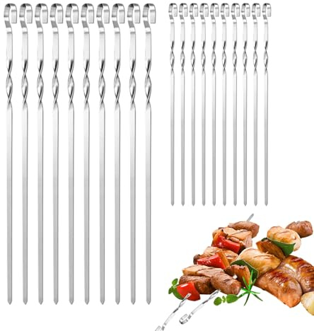 Pinchos de Metal,Palos largos reutilizables resistentes a la oxidación,20 Uds Parrilla Pinchos - Para Carne Camarones Filete Fruta Camping Al Aire Libre Picnic Boda Y Cocina