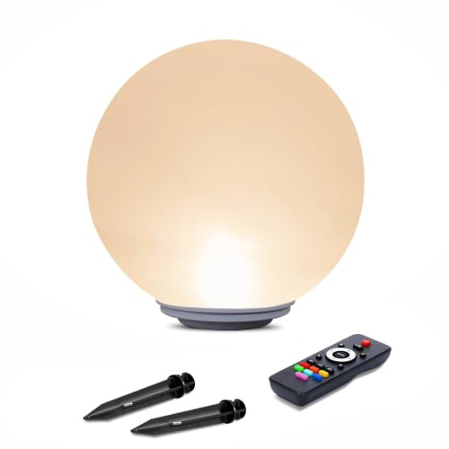 GWSOLAR Solar Ball Light 30cm, 100lm Outdoor Globe Light with Remote, RGB Colour Changing & Warm White, Timer Settings, IP65 Waterproof Garden Light