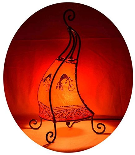 orientale lampada a stelo marokkanische Henna lampada Pelle lampada da tavolo lampada da terra piantana Orient Coq Gecko 40 cm, Orange, Höhe x Breite x Tiefe: ca. 40 cm x 18 cm x 15 cm, E14