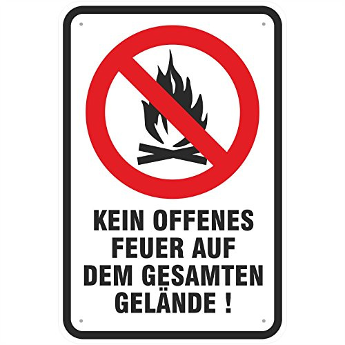 Schild Achtung kein offenes Feuer 200 x 300 mm aus Aluminium-Verbundmaterial 3mm stark