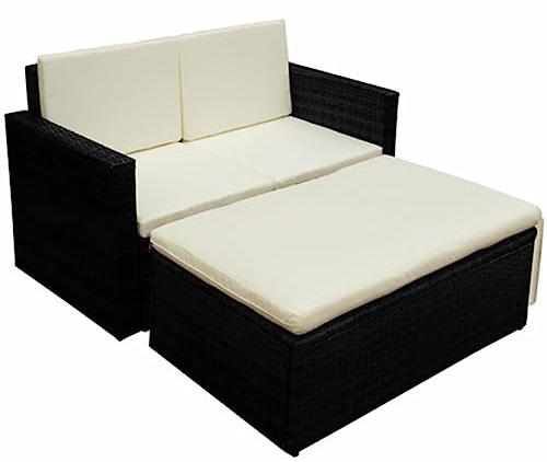 vidaXL 2-TLG. Garten-Lounge-Set mit Auflagen Poly Rattan Schwarz