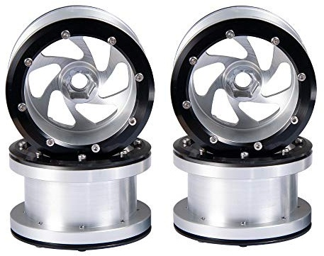 RCLIONS 2.2 inch RC Beadlock Wheels Rims Aluminum Metal for 1/10 RC Crawler Car Axial Wraith 90018/90048 -Pack of 4pcs