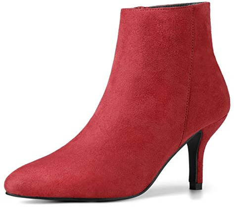 Allegra K Botines De Tobillo Tacón Bajo De Aguja Estilete Cremallera Punta Estrecha De Mujeres Rot 38