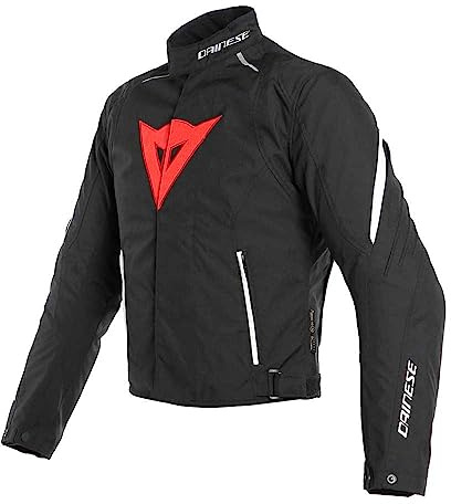 Dainese Laguna Seca 3 D-Dry Jacket, Motorradjacke Wasserdicht Cordura, Herren, Schwarz/Lava Rot/Weiß, 52