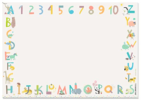 Schreibtischunterlage Kinder - ABC, Zahlen, Tiere - XL Malblock Papier - A3 Block zum Abreißen - Malunterlage - für Mädchen, Jungen, Kindergarten, Schule, Einschulung, Malen, Zeichnen