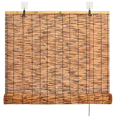 ADASP Bambusrollo - Raffrollo Bambus - rollos für Fenster ohne Bohren - Rollo Bambus - Schnurzug Sichtschutz Jalousie - Bambus - Ohne Bohren - klemmfix Rollo - mit Zugschnur