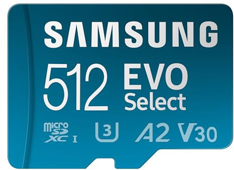 Samsung MB-ME512KA/EU EVO Select - Tarjeta de memoria microSDXC UHS-I U3 de 512 GB, 130 MB/s, Full HD y 4K UHD, incluida Adaptador SD, Azul