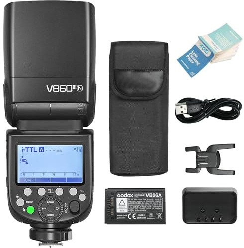 Godox V860IIIN V860III-N TTL TTL Li-on Akku Kamera-Blitzlicht GN60 HSS 1/8000s 2.4G 7.2V/2600mAh Li-ion Battery Kompatibel für Nikon D7100 D7000 D5200 D5100 D5000 D3200 Z6 Z7 (Godox V860III-N)