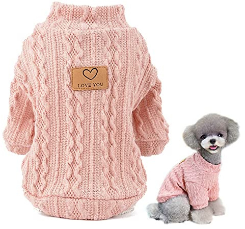 SMALLLEE_LUCKY_STORE Cable Knit Dog Jumper for Small Dogs, Pink, S | Soft Cable Knit, Mock Neck, Lightweight, Autumn Winter, Bedtime, Chihuahua, Yorkie, Small Breed, Cat, Pullover Puppy Sweater