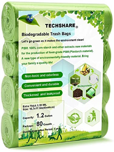 Sacchetti per Rifiuti Organici, Sacchetti per Immondizia 5L 80 pezzi, Sacchetti per Rifiuti Biodegradabili Spessi per Cucina/Ufficio Rifiuti Domestici/Giardino (Verde)