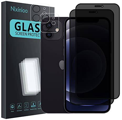 Nixinioo [4 Stück] Sichtschutz Schutzfolie für iPhone 12 Mini, [2* Anti-Spy Schutzglas + 2* Kameraschutz] Sichtschutzfolie, [Anti-Spion] [9H Härte] [Bläschenfrei] [Kratzfest]
