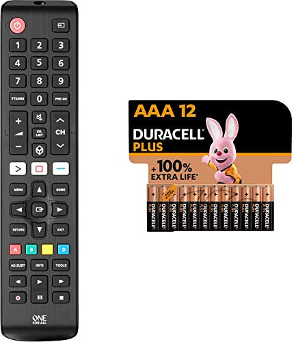 One for All Samsung TV Fernbedienung - Funktioniert mit Allen Samsung TV/Smart TV - die ideale TV-Ersatzfernbedienung & Duracell Plus AAA Micro Alkaline-Batterien, 1.5V LR03 MN2400, 12er-Pack