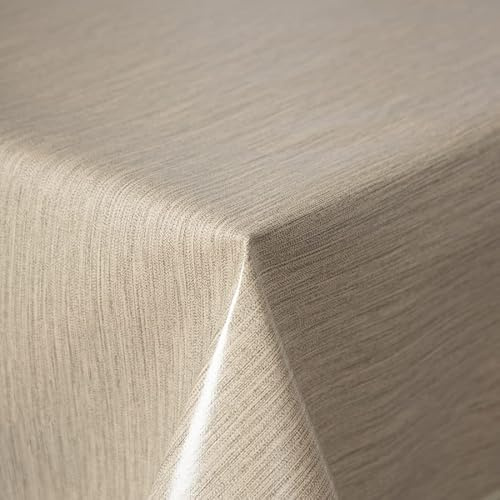 Tischdecke Outdoor Wetterfest Rund - rutschfest & Abwaschbar in 5 Farben - Wachstuchtischdecke mit Leinenoptik, Vlies-Unterseite & Paspelrand - Gartentischdecke Rund 160 cm Beige