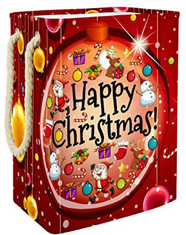 Wäschekorb mit roten Weihnachtskugeln, Schneemann, Weihnachtsmann, groß, personalisierbar, mit Griffen, Aufbewahrung von Kleidung im Schlafzimmer, Badezimmer, Wohnheim
