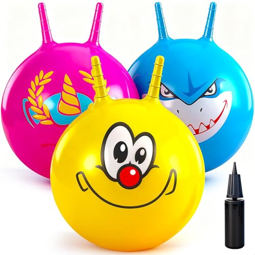 Ynanimery 3 Pack 18 Inch Space Hopper for Kids Bouncy Balls Garden Games | Jumping Balls with Handle,Inflatable Hoppers Ball with Pump for Boys Girls Age 3-8 Indoor and Outdoor