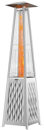 EAST OAK Pyramid Patio Heater, 48,000 BTU Outdoor Patio Heater All Stainless Steel, Quartz Glass Tube Propane Heater, Triple Protection System, With Wheels, Outdoor Heater for Commercial & Residential