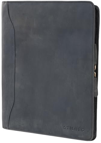 STILORD 'Scott' Vintage Dokumentenmappe Echtes Leder Schreibmappe 12,2 Zoll DIN A4 Hochwertige Aktenmappe mit Reißverschluss, Farbe:Carbon - grau