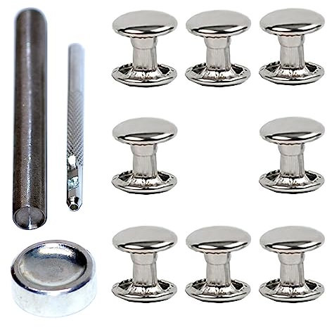 YiChuangXin Hohlnieten für Leder, Ledernieten, Doppelkappe Nieten, Gürtelnieten Kappe (Silber mit Werkzeug, 8mm 85Stück)