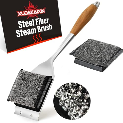 XUDAKAIXIN Bristle-Free Steam Grill Brush,No Bristle Shedding,with 2 Replacement Head. Ultra Safe & Efficient Cleaner for Cast Iron and Stainless Steel Outdoor Grills