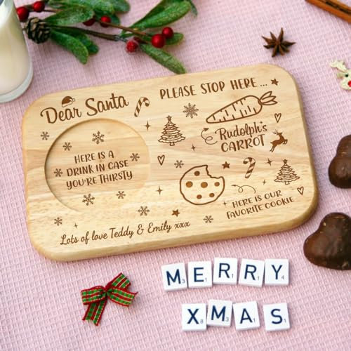 Personalised Engraved Santa's Wooden Board Father Christmas Xmas Eve Treat Plate Santa Wooden Board Santa Plate Santa Snack Board