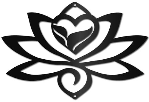 CREATCABIN Decorazione Da Parete In Metallo con Loto Decorazione Da Appendere A Parete Nera Decorazione Da Parete In Ferro Silhouette Scultura Decorazione Insegna Scavata Ornamento Minimalista 30x23cm