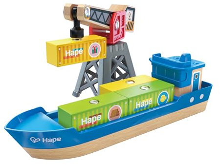 Hape Frachtschiff & Hafenkran, Eisenbahn-Set, ab 3 Jahren